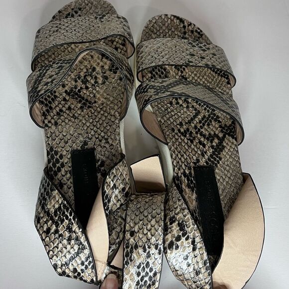 ASOS Snakeskin Leather Ankle Strap Stacked Sole Sandals Size 8 - Picture 10 of 10
